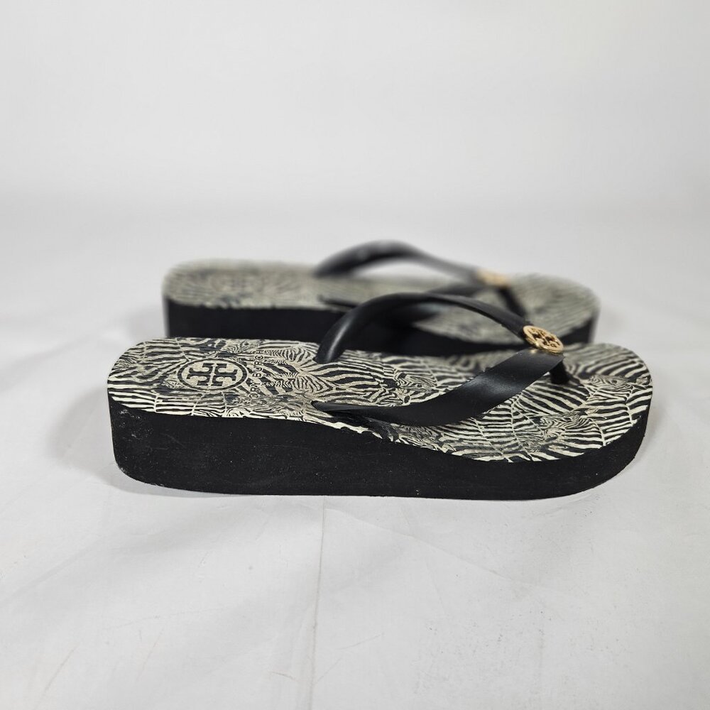 Tory Burch Zebra Print Platform Flip Flops Black … - image 3
